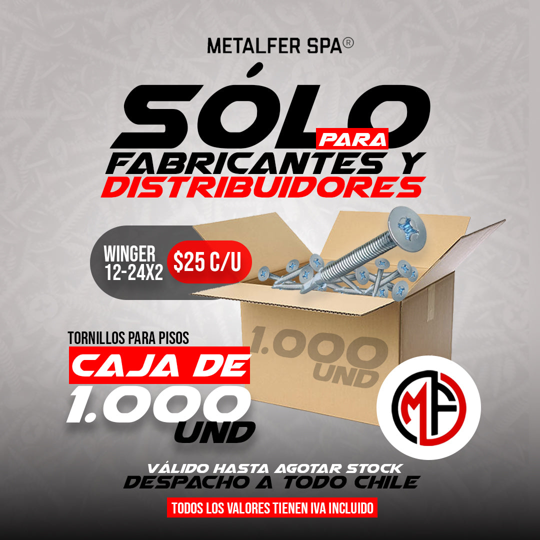 1000 Tornillos Winger 12-24x2 Pulg. Con Alas