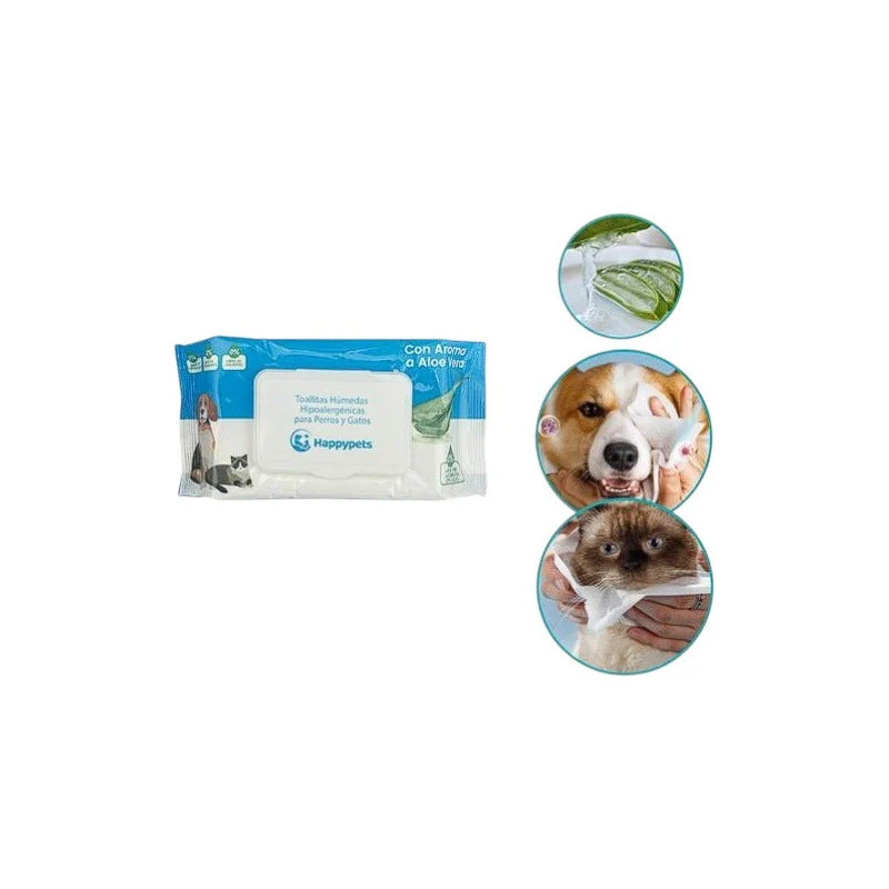 Toallitas Humedas Happy Pets 50un Perro Gato Aroma Aloe Vera