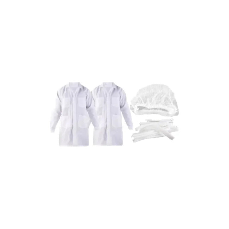Pack 2 Cotona Poplin Blanca Delantal + 5 Cofias Desechables Blanco M