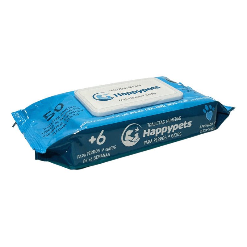 Toallas Toallitas Humedas Happy Pets 50un Perros Y Gatos