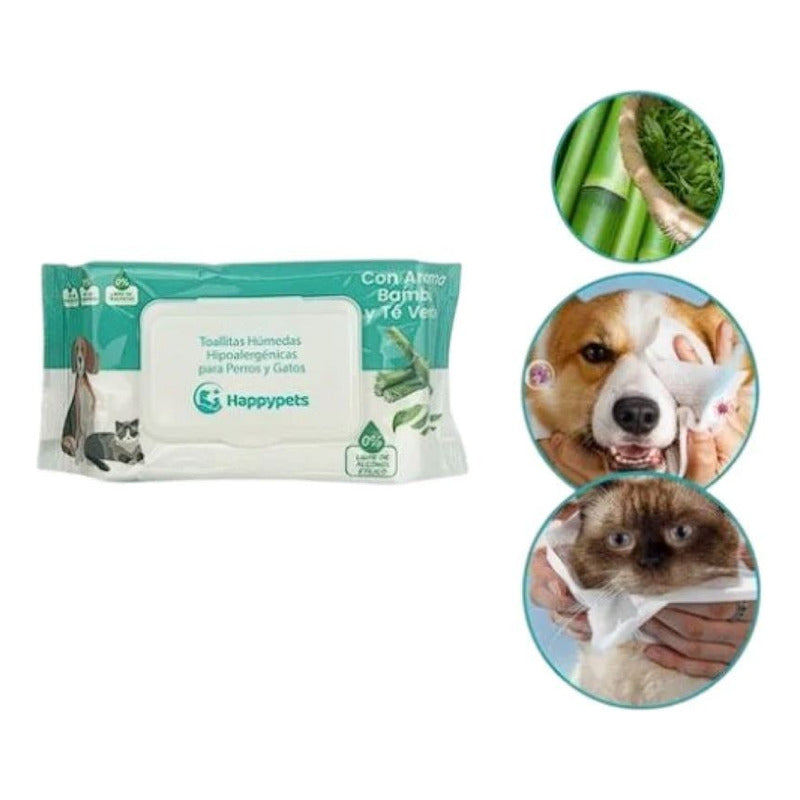 Toallitas Humedas Happy Pets 50un Perros Y Gatos Aroma Bambú