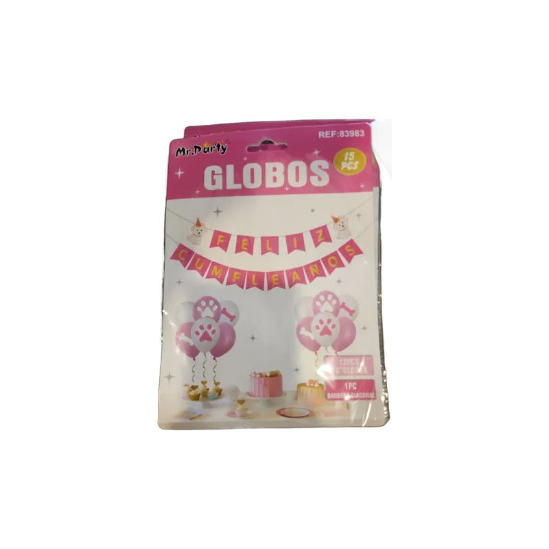 Pack De Cumpleaños Para Mascotas Globos Y Pañuelo Rosa Globos