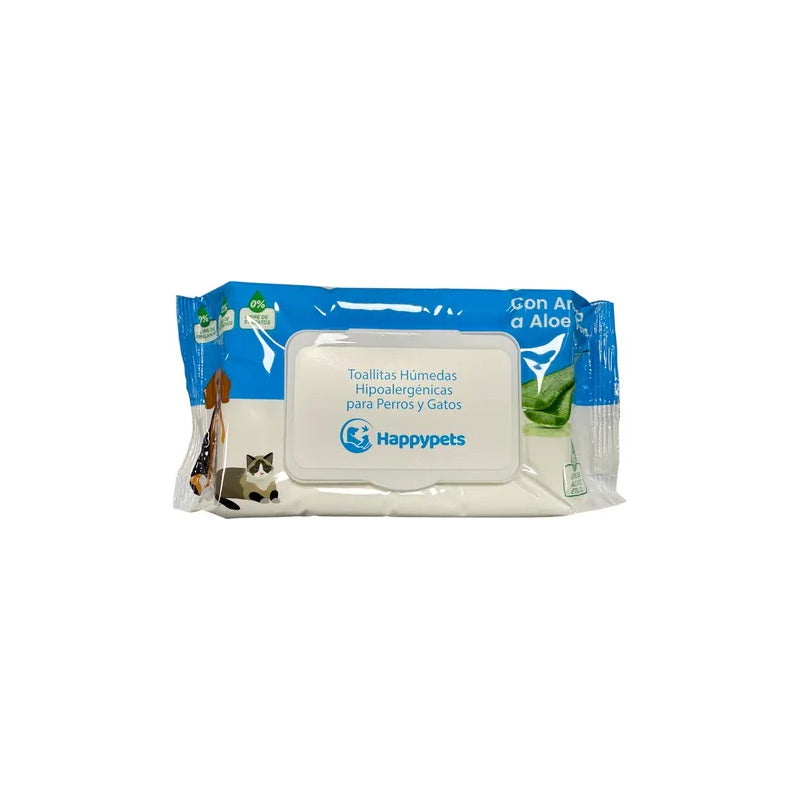 Toallitas Humedas Happy Pets 50un Perro Gato Aroma Aloe Vera