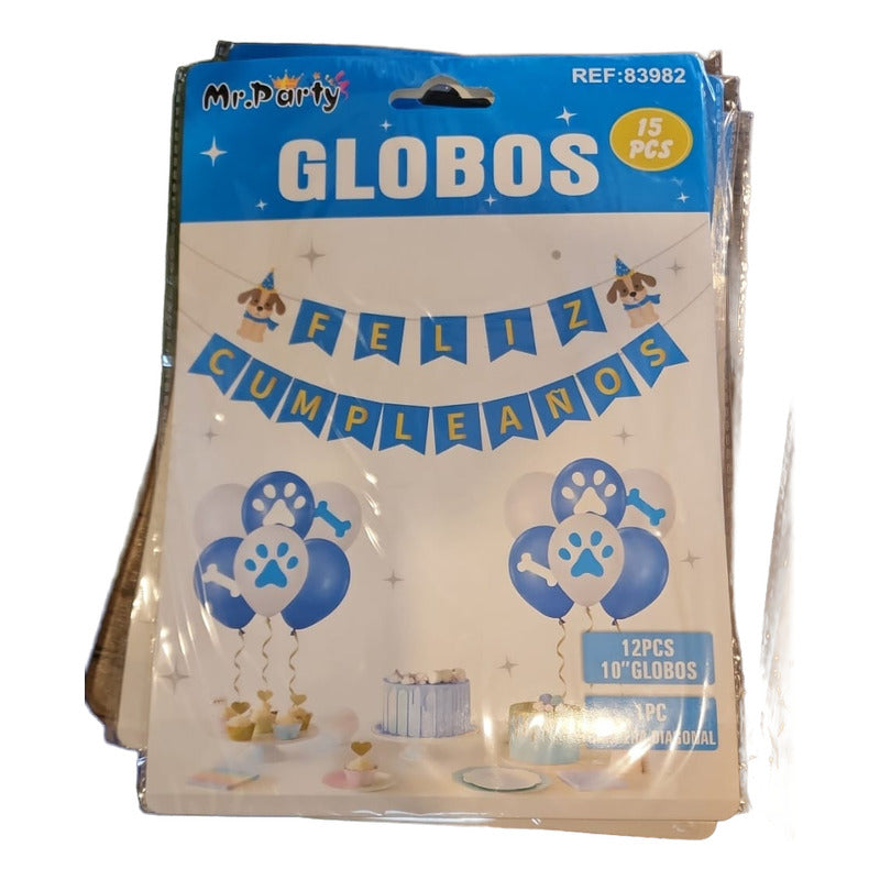 Set Globo Bandera De Cumpleaños Fiesta Temática Para Perros Celeste Cumpleaños