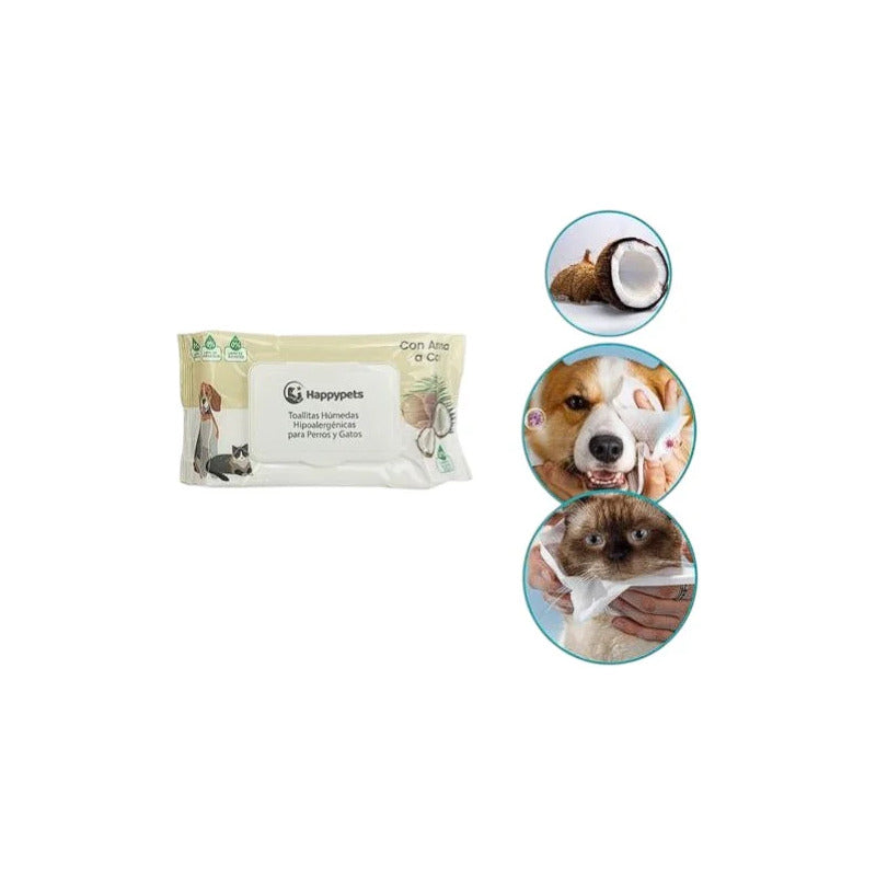 Toallitas Humedas Happy Pets 50un Perros Y Gatos Aroma Coco