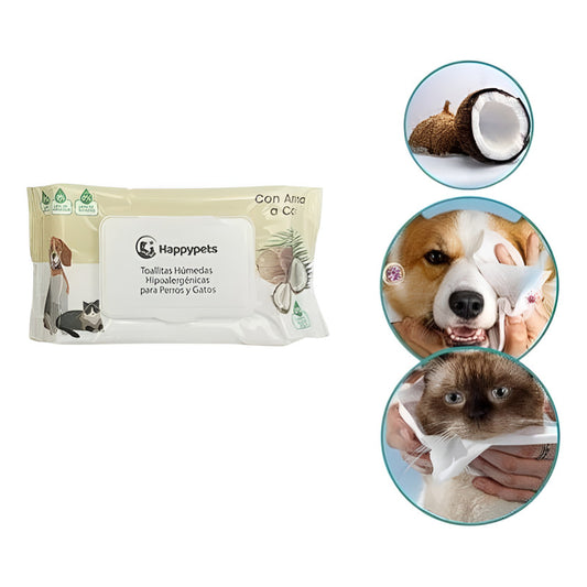 Toallitas Humedas Happy Pets 50un Perros Y Gatos Aroma Coco