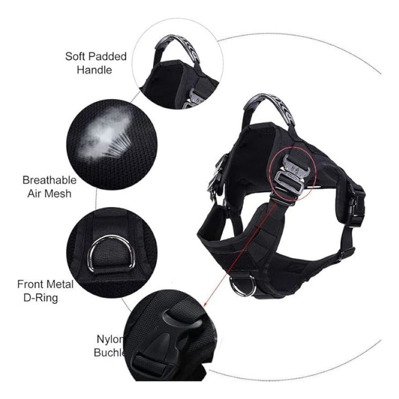 Arnés Táctico Para Perro, Ajustable, Chaleco Militar Negro M Liso