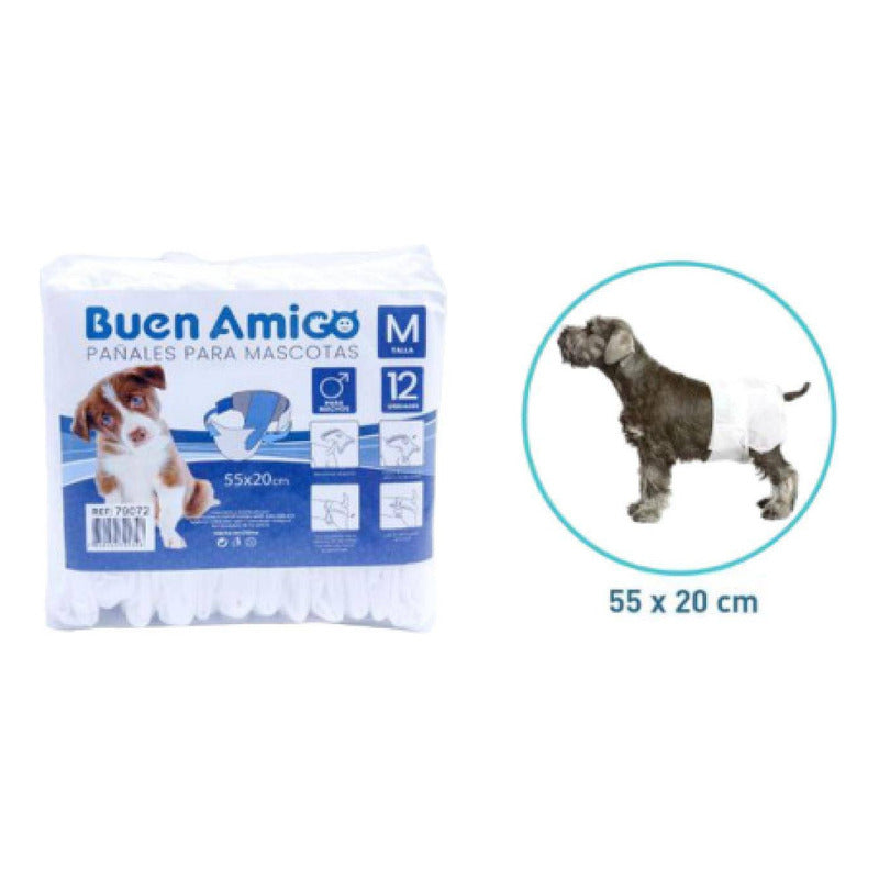 Pañales Desechable Para Perro 12 Unidades Talla M Blanco