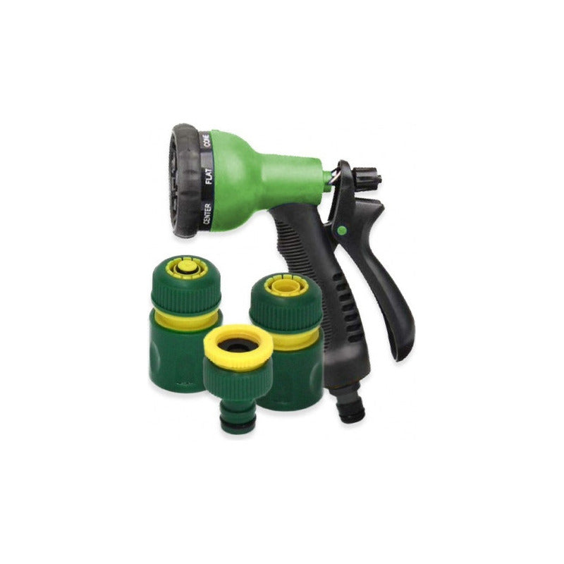 Set Pistola De Riego 8 Funciones Con Adaptador Y Conectores