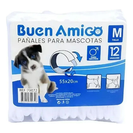 Pañales Desechable Para Perro 12 Unidades Talla M Blanco