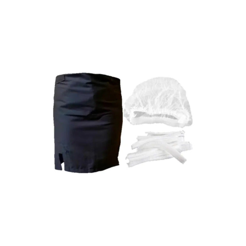 Delantal Profesional Mandil Negro + 5 Cofias Desechable Negro Liso