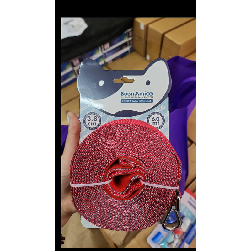 Correa Plana Resistente Larga Para Perro 6 Metros X 3.8 Cm Color Rojo