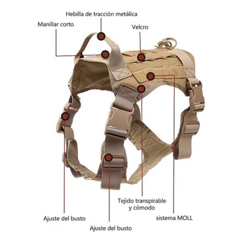 Arnés Táctico Para Perro, Ajustable, Chaleco Militar Marrón Claro Xl Liso