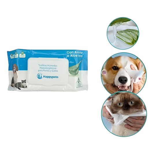 Toallitas Humedas Happy Pets 50un Perro Gato Aroma Aloe Vera