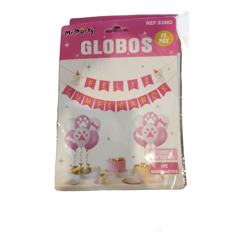 Set Globo Bandera De Cumpleaños Fiesta Temática Para Perros Rosa Cumpleaños