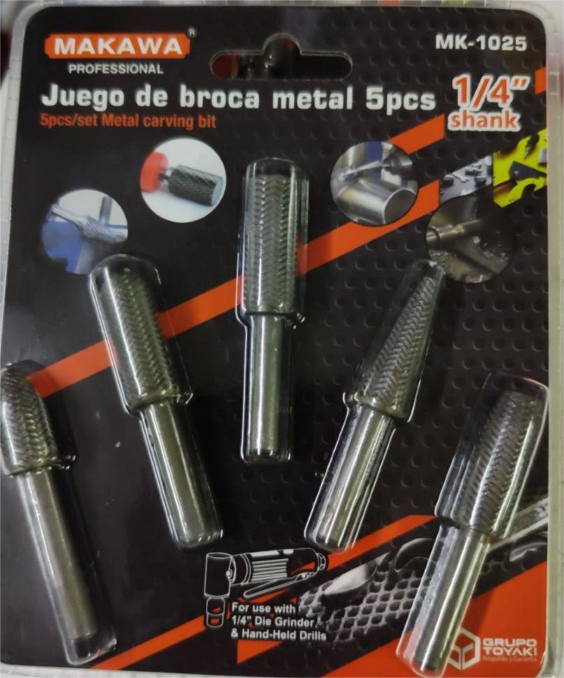 Set Juego 5 Brocas Escofina Para Metal 1/4 Max 20.000 Rpm