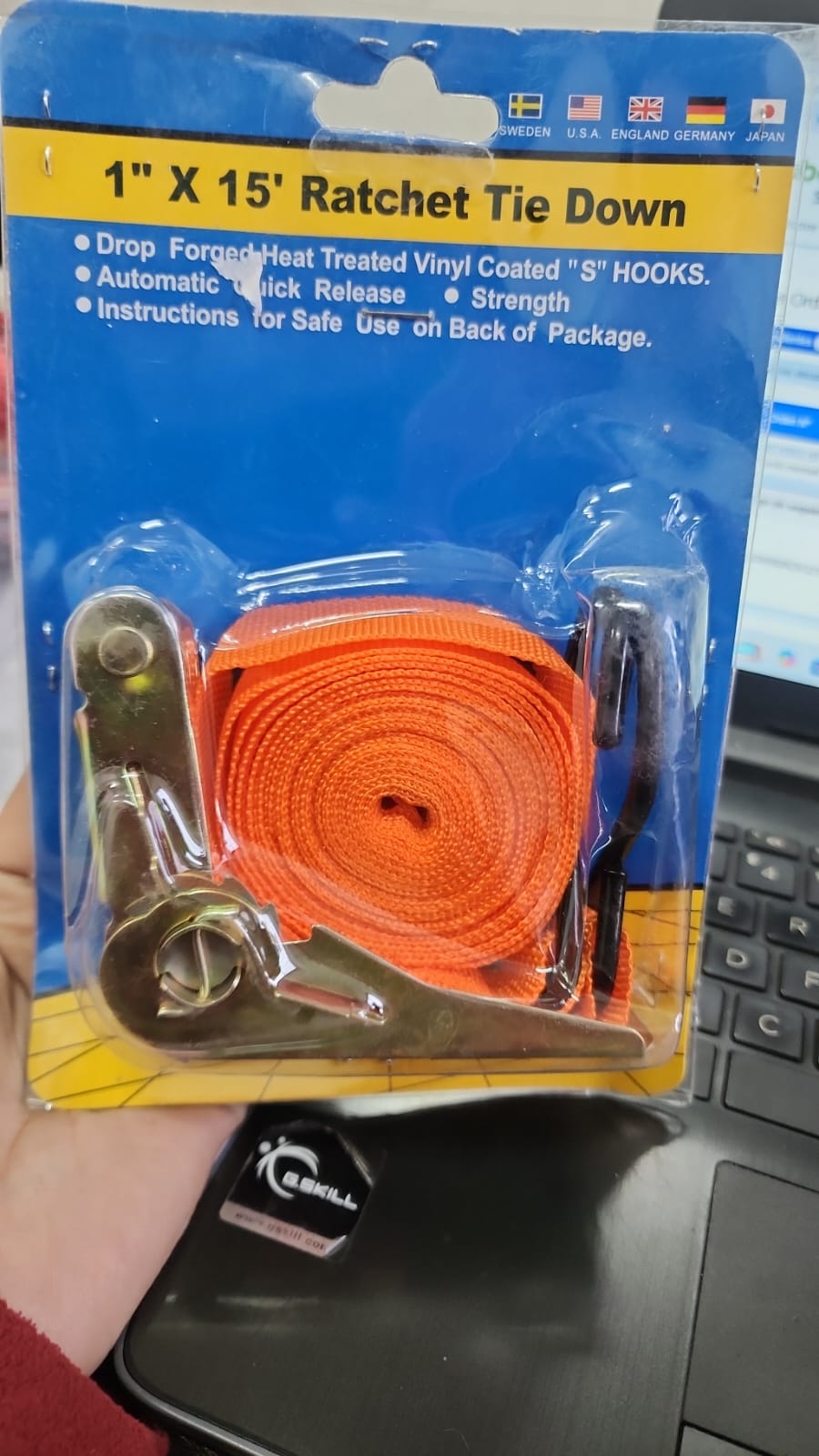 Eslinga De Amarre 1 X 15ft Ratchet Tie Down 4.5 Metros