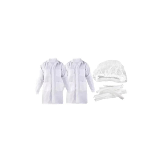 Pack 2 Cotona Poplin Blanca Delantal  + 5 Cofias Desechables Blanco S