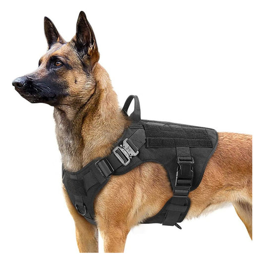 Arnés Táctico Para Perro, Ajustable, Chaleco Militar Negro M Liso