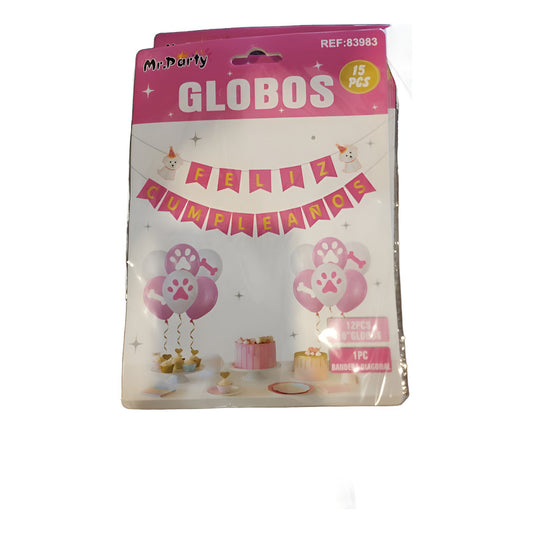 Set Globo Bandera De Cumpleaños Fiesta Temática Para Perros Rosa Cumpleaños