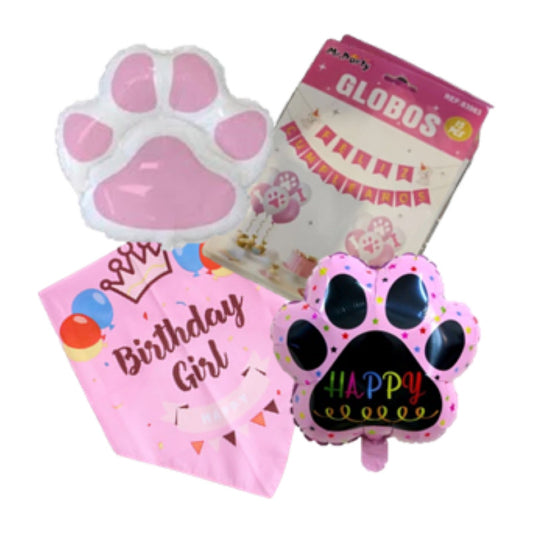 Pack De Cumpleaños Para Mascotas Globos Y Pañuelo Rosa Globos
