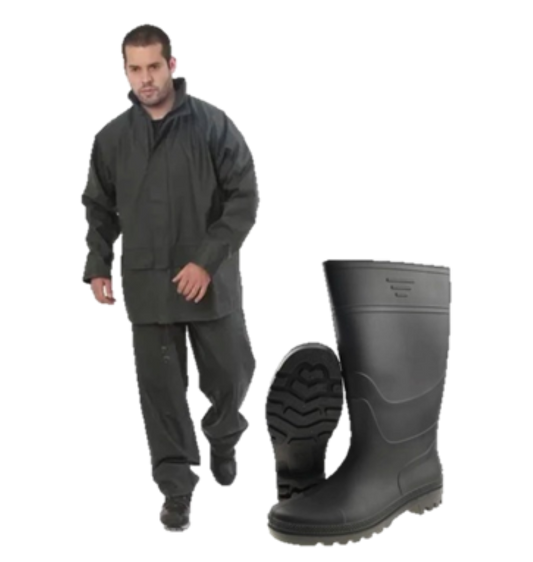 Pack Traje Pu Impermeable + Botas De Pvc Sin Puntas
