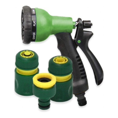 Set Pistola De Riego 8 Funciones Con Adaptador Y Conectores