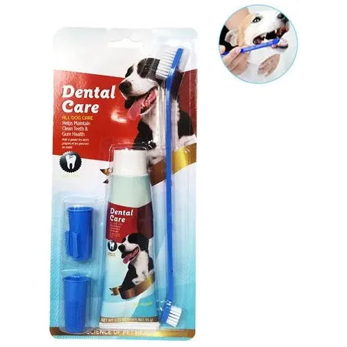 Crema Dental Mascota + Cepillo Dental + 2 Dedal Perro Y Gato